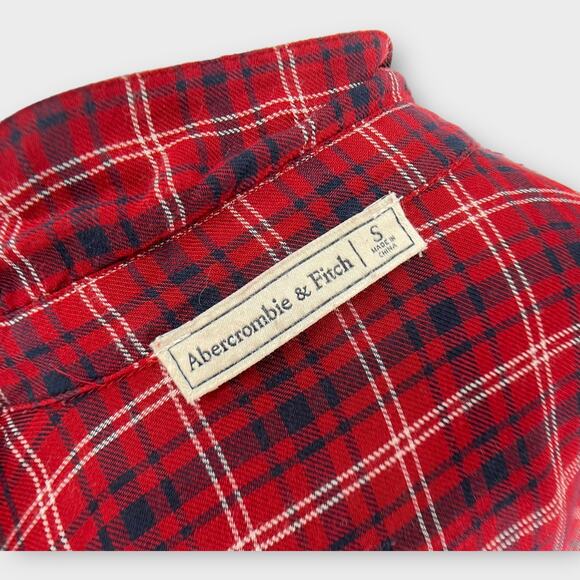 Abercrombie & Fitch Long Red Plaid Shirt Dress Pockets Button Down Small Y2K 90s - Picture 6 of 7